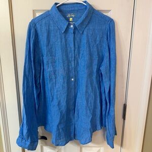 Lilly Pulitzer Linen Shirt Womens Large 100% Linen Long Sleeve Button Up Blue